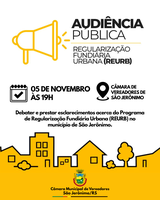 Câmara realizará Audiência Pública sobre o REURB