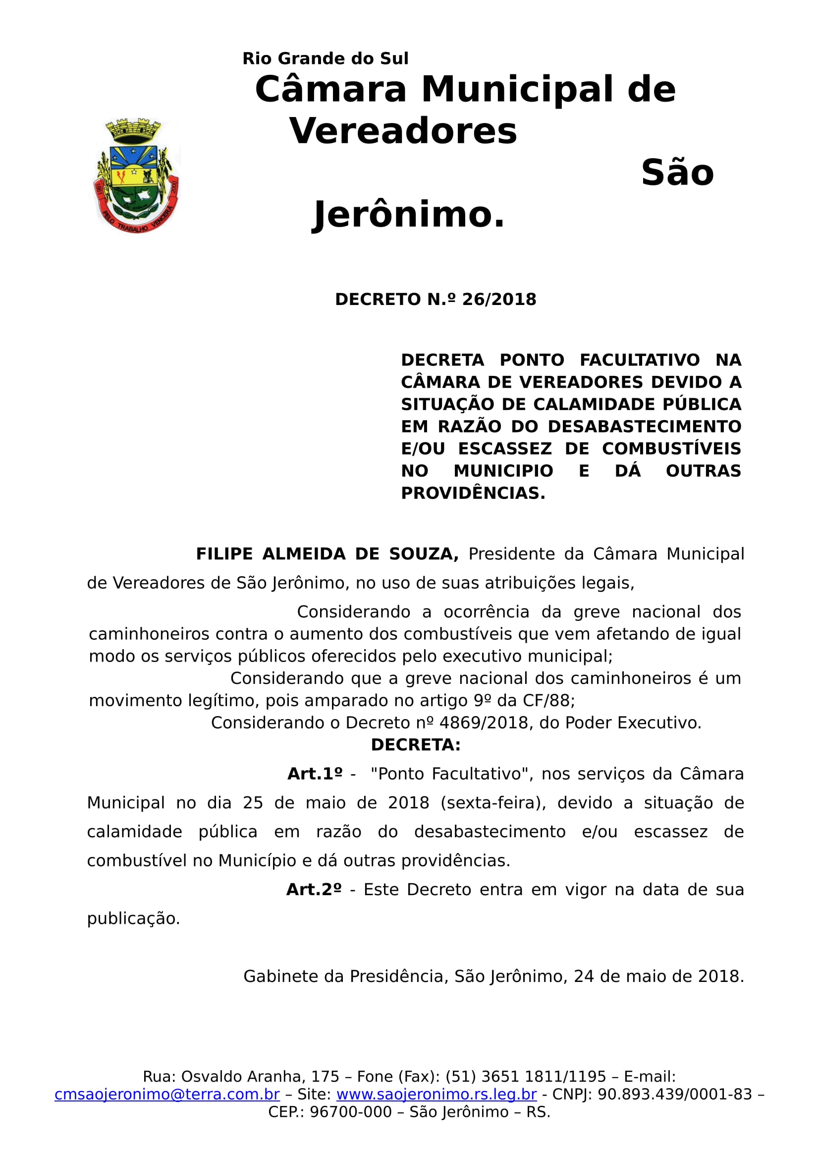 Decreto Ponto Facultativo