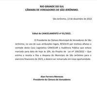 Edital de CANCELAMENTO nº 01/2022.