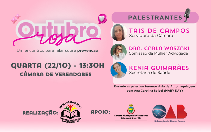 Escola do Legislativo realizará evento alusivo ao Outubro Rosa